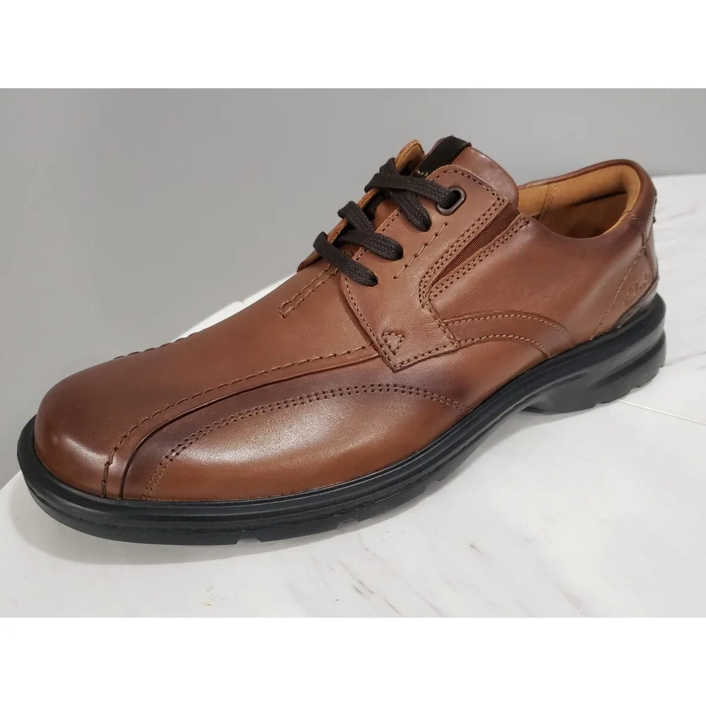 NEW NO BOX Clarks Gessler Dark Tan Lace Up Leather‎ Shoe Men's 9.5M EU 42.5